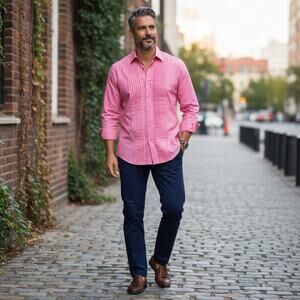 Salvatore Ferragamo Pink Pleated Front Tuxedo Shirt 100% Cotton Made in Italy 41